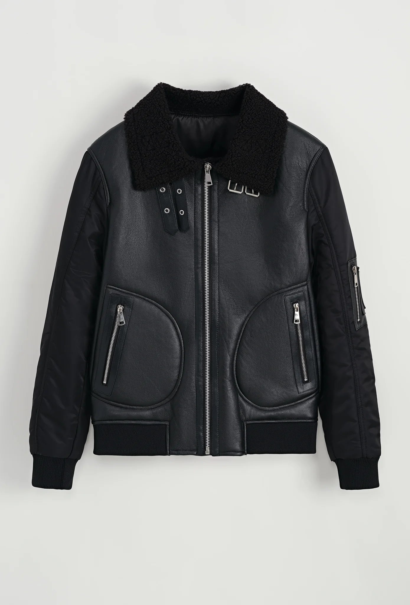 Veste bomber suédine avec col en fausse fourrure moumoute